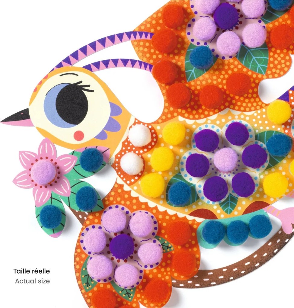 Gioco d'arte - collage di pompon - uccellini