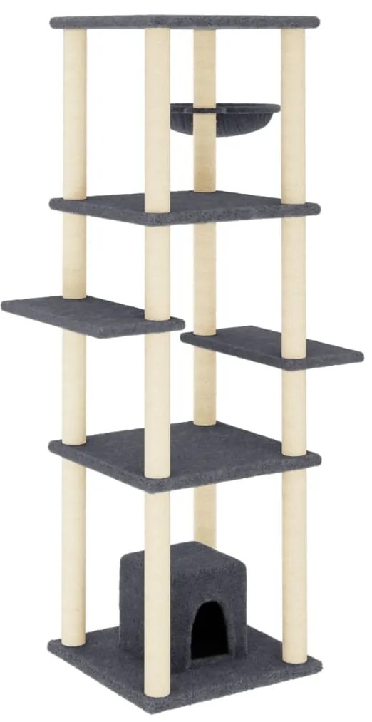 Albero per gatti con tiragraffi in sisal grigio scuro 154 cm