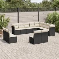 Set Divani da Giardino 12 pz con Cuscini Nero in Polyrattan 3218466