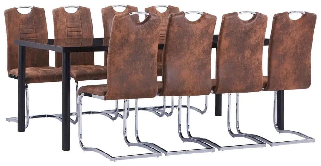 Set Sala Da Pranzo 9 Pz İn Similpelle Scamosciata Marrone /