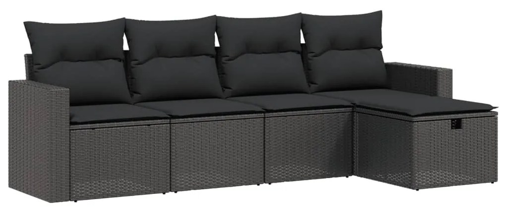 Set divani da giardino 5 pz con cuscini in polyrattan nero