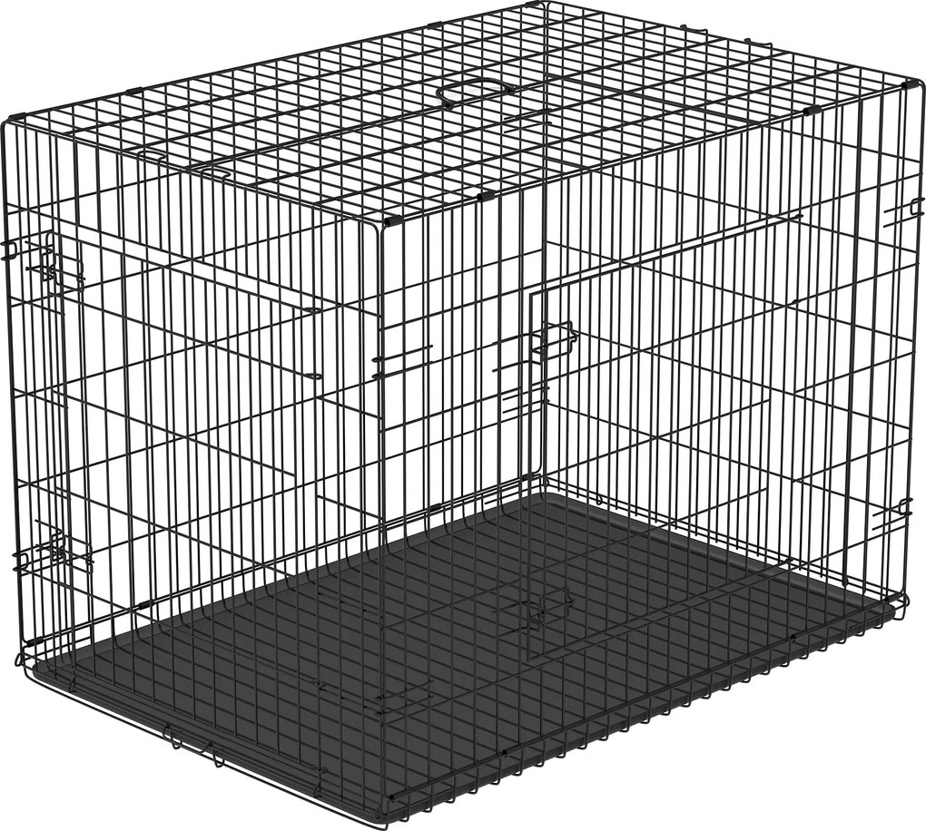 Gabbia Trasportino per Cani Gatti Pieghevole in Acciaio Doppia Apertura 76x53x57 cm Nero...