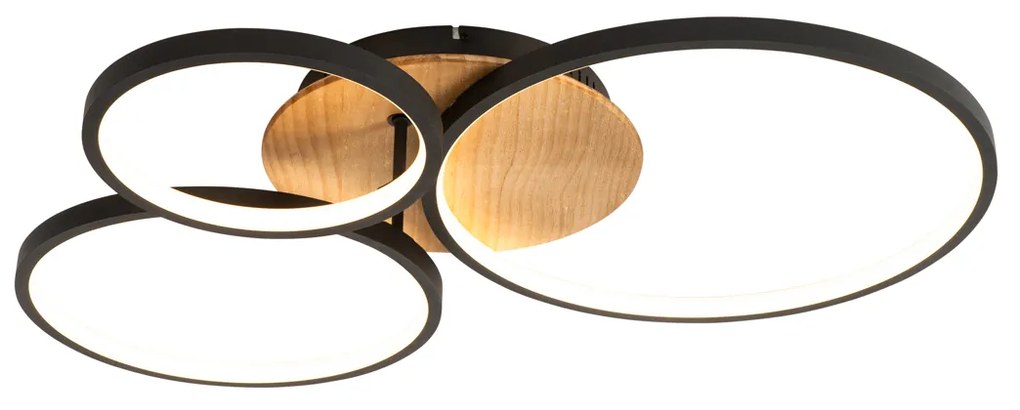 Plafoniera nera con legno incl. LED dimmerabile a 3 livelli 3 luci - Alec