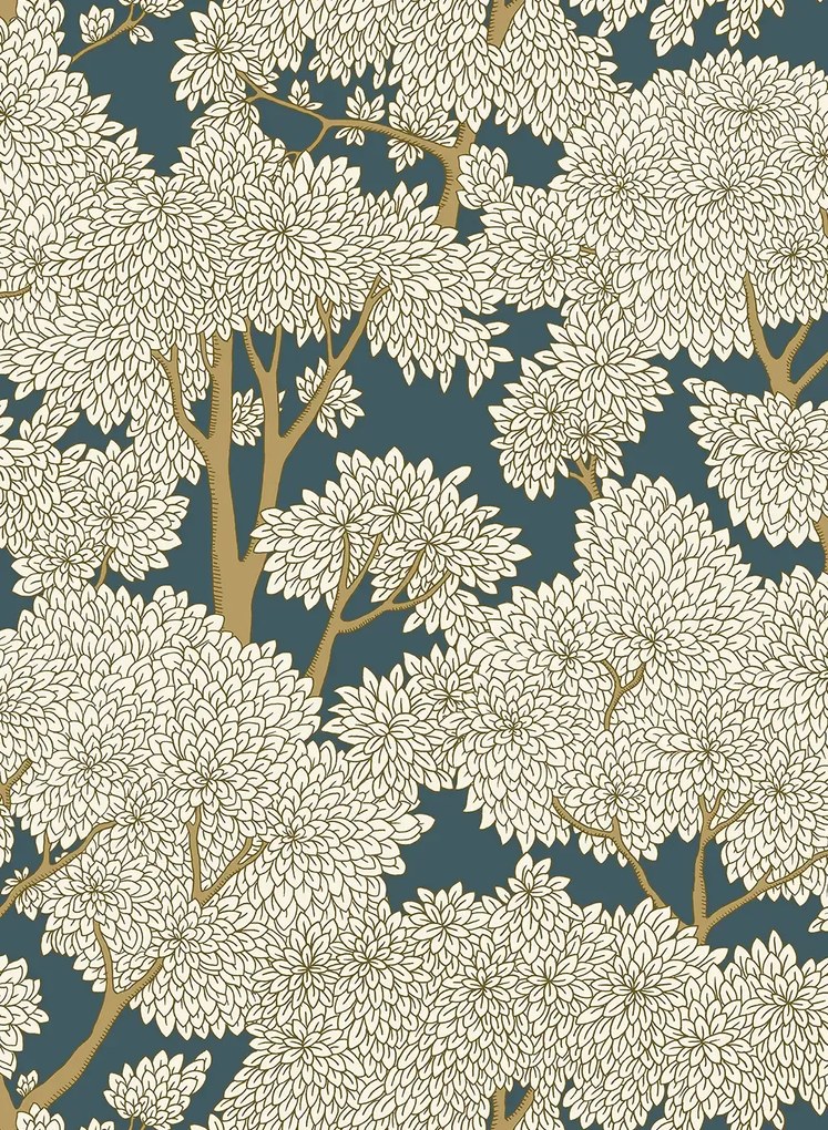 Josephine Munsey Carta da parati Stockend Woods - Navy/ Ochre