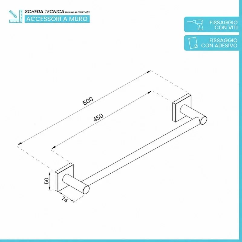 Set accessori bagno 3 pezzi con porta asciugamani 45 cm in acciaio inox spazzolato Sidera