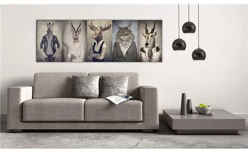 Quadro Animal Masks  Colore Bianco, Dimensioni e Misure 120x40