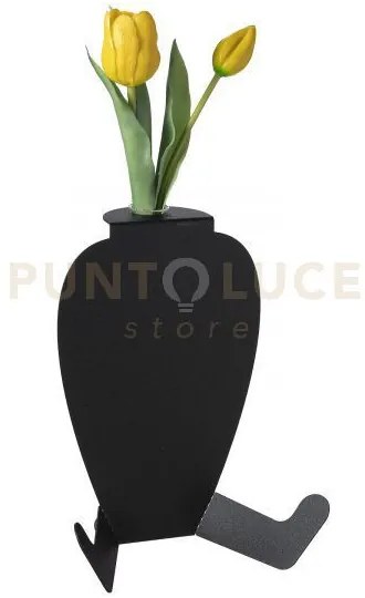 Vaso portafiore decorativo statuino nero in ferro, vetro per la fia...