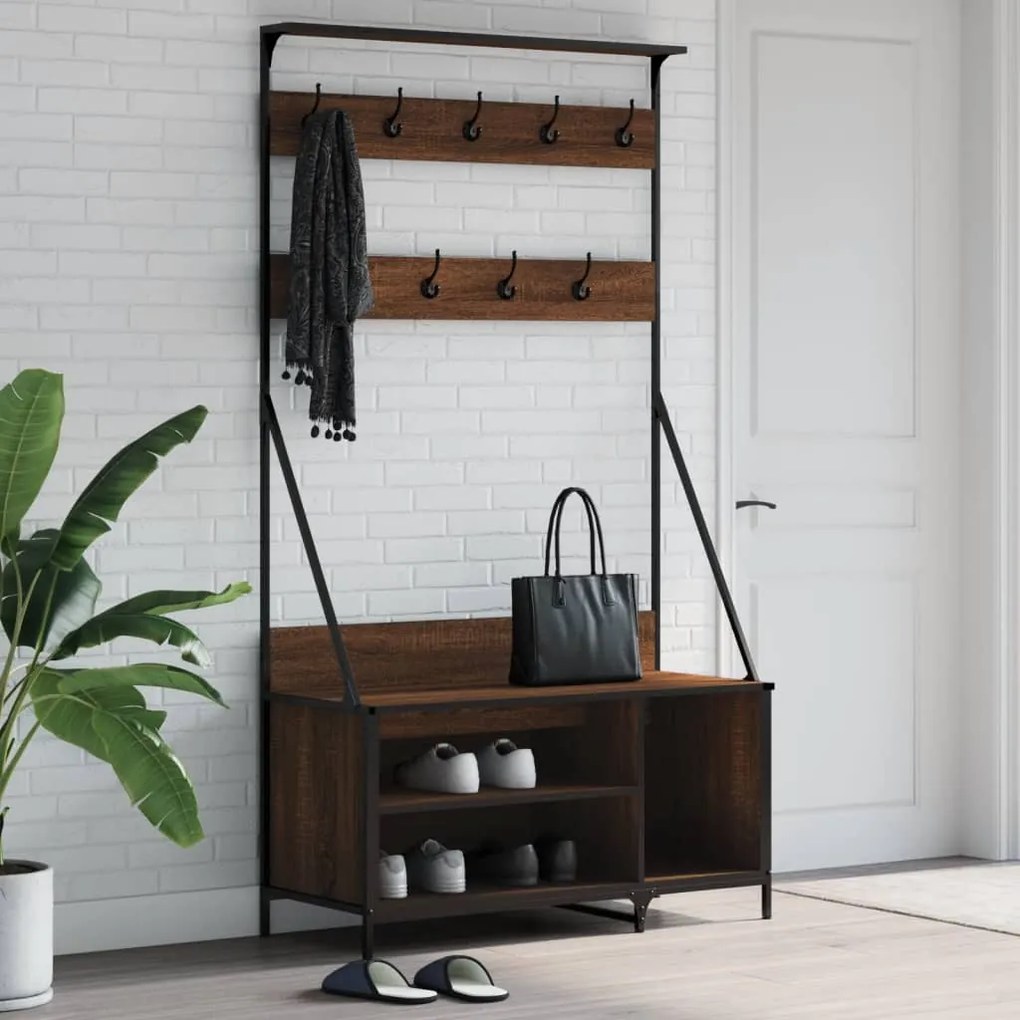 Appendiabiti Con Porta Scarpe Rovere Marrone 100x41x184 Cm /
