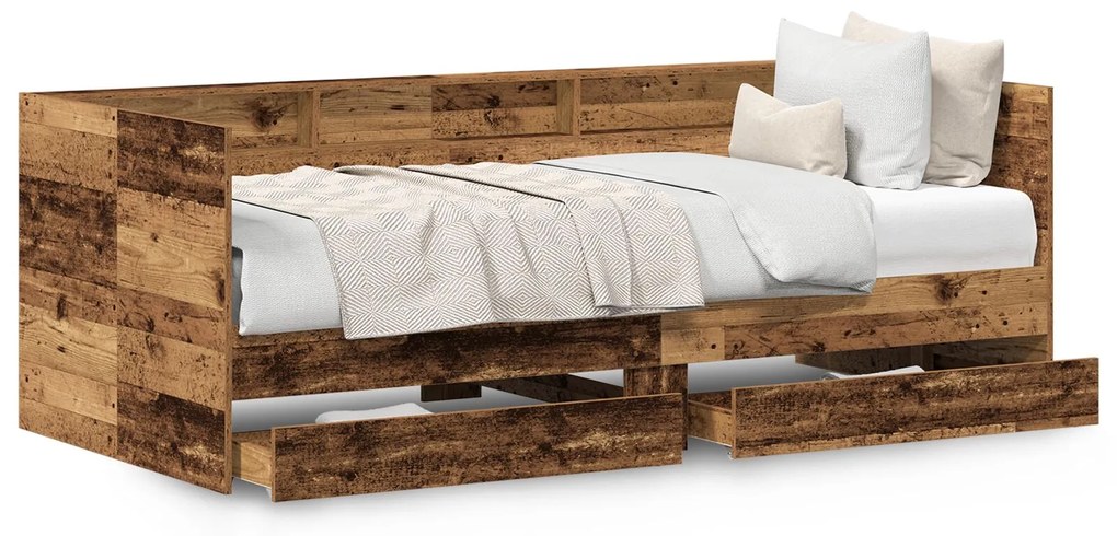 Letto a giorno con cassetto legno vecchio legno ingegnerizzato