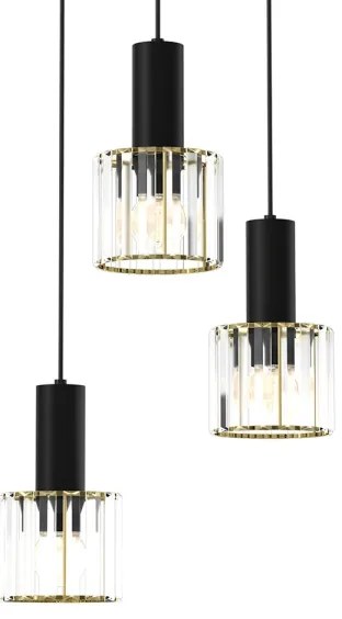 Lampadario a sospensione con filo CRISTAL 3xE27/60W/230V nero