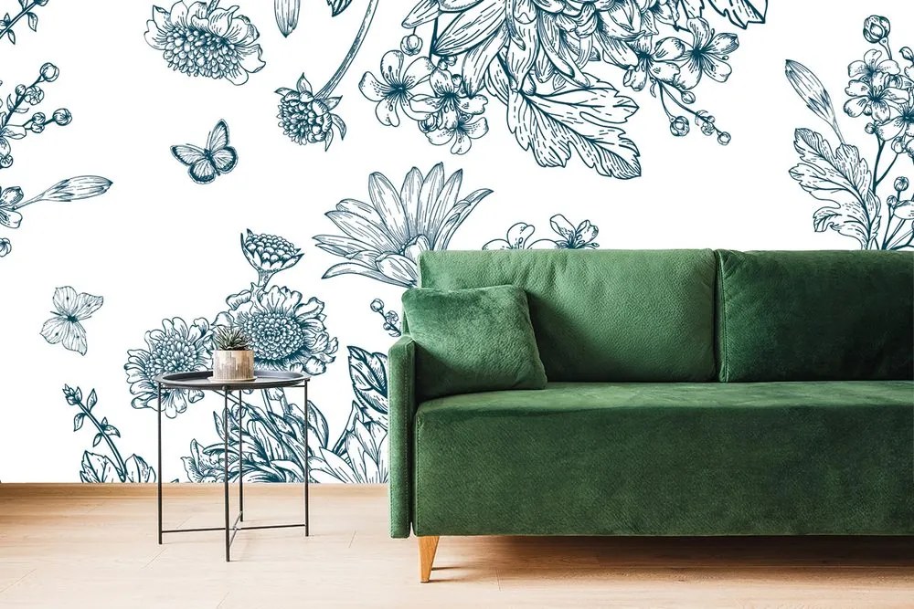 Carta da parati autoadesiva – Bouquet disegnato di fiori