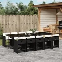 Set da Pranzo da Giardino 11 pz con Cuscini in Polyrattan Nero 3211110