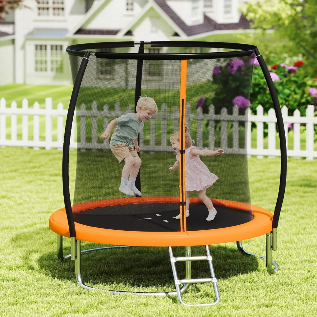 Costway Trampolino ricreativo pesante con rete di sicurezza per bambini e adulti, Trampolino da esterno 244 cm in acciaio zincato antiruggine 4 Colori