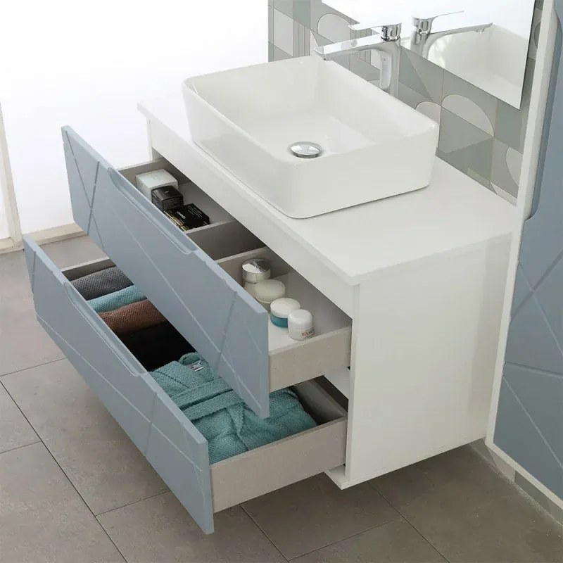 Mobile bagno sospeso 90 Azzurro polvere con lavabo in ceramica Furore