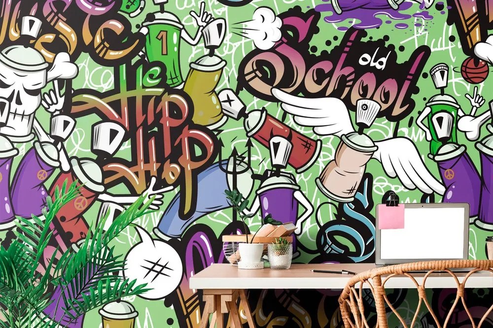 Carta da parati autoadesiva – Street art allegro in verde