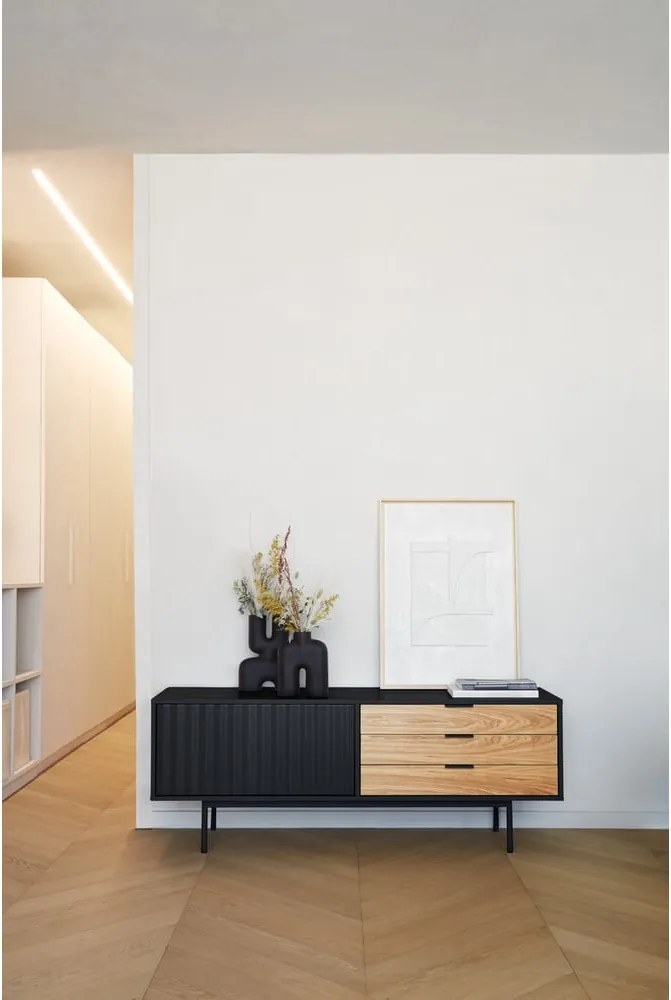 Mobile TV nero-color legno naturale effetto rovere 140x52 cm Sierra - Teulat