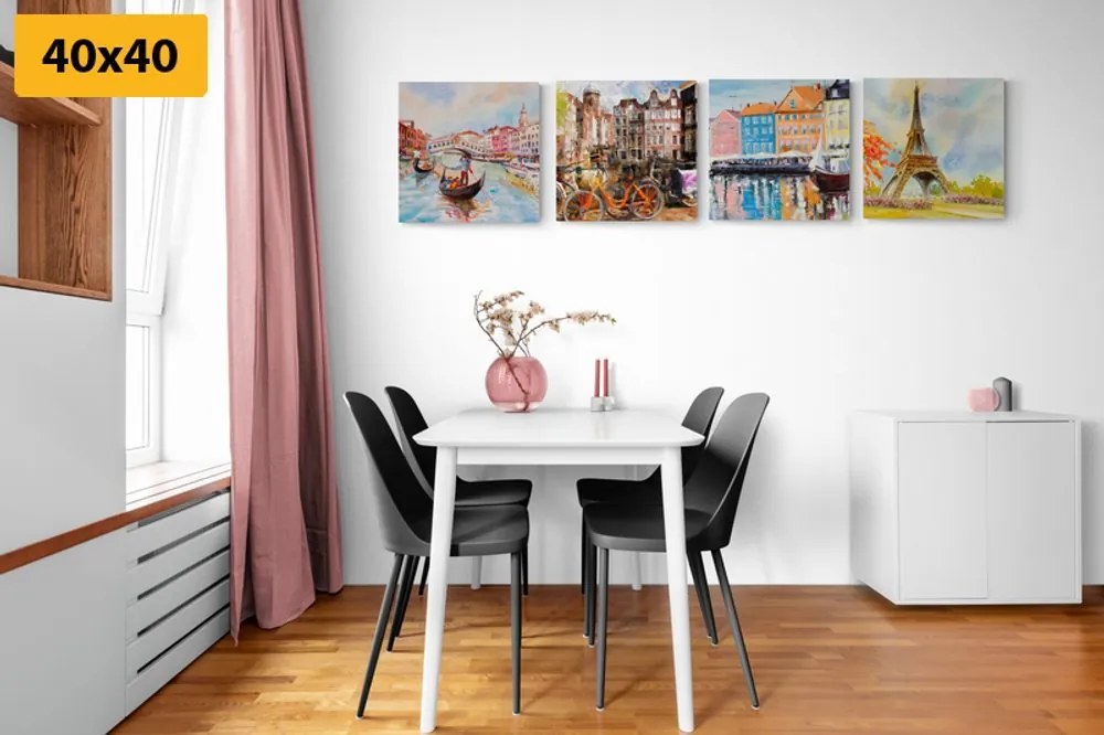 Set di quadri – Città dipinte in colori pastello