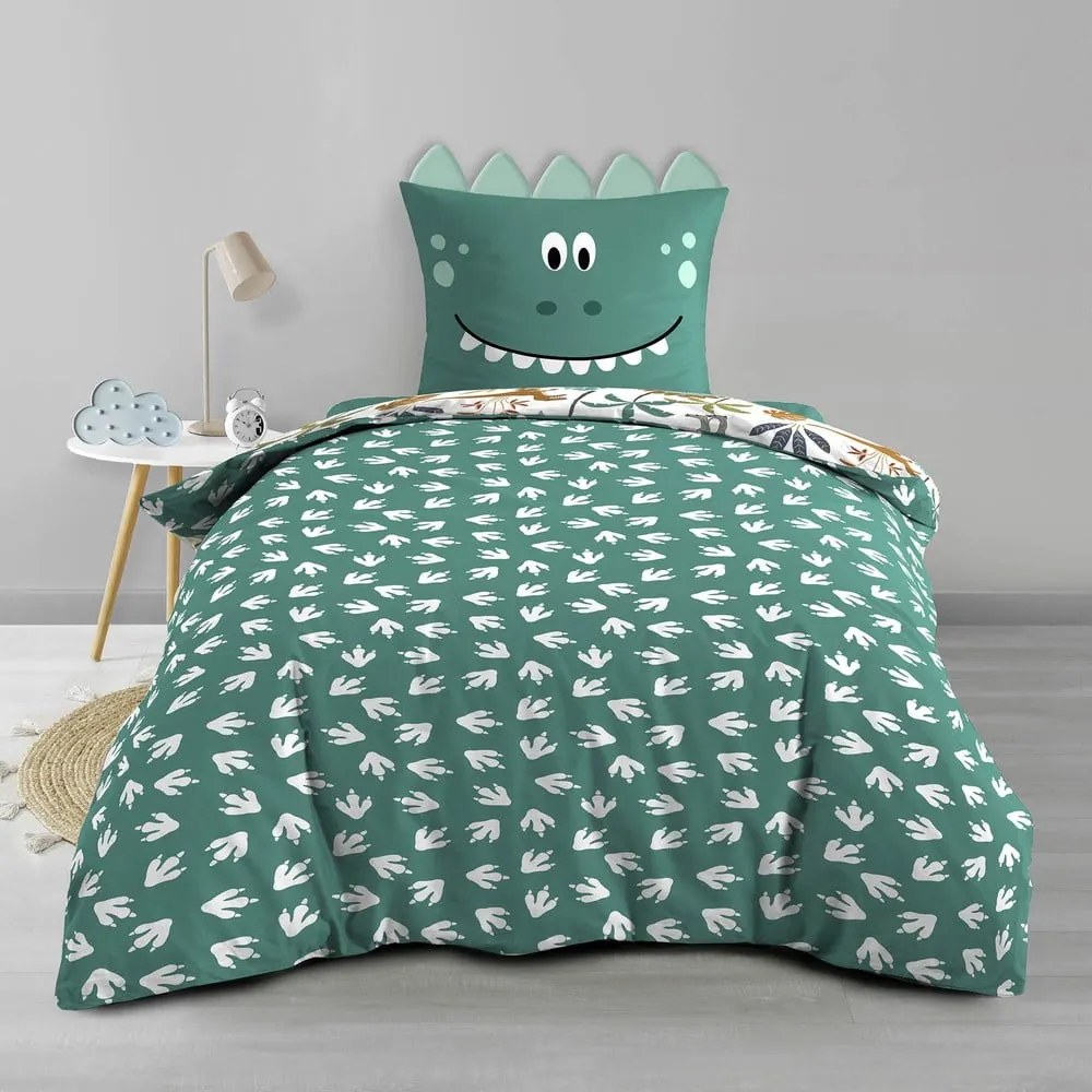 Set copripiumino e federa da bambini bianco/verde in cotone per letto singolo 140x200 cm Dina – douceur d'intérieur