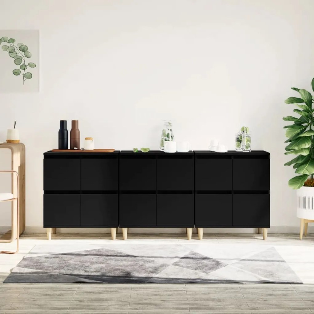 Credenze 3pz Nere 60x35x70 Cm İn Legno Multistrato /