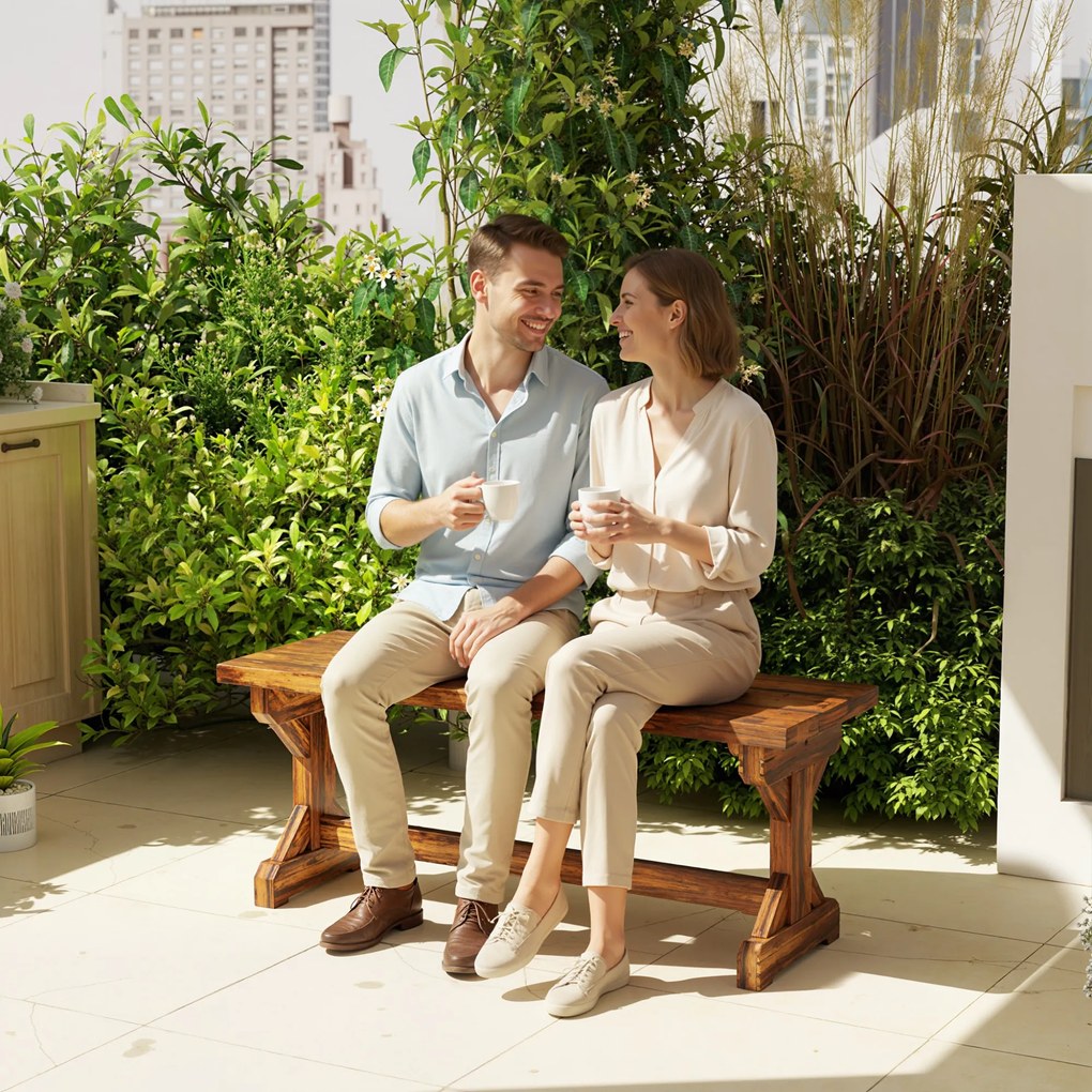 Panca da Giardino 2 Posti 114x40x46 cm Senza Schienale in Stile Rustico in Legno di Abete...