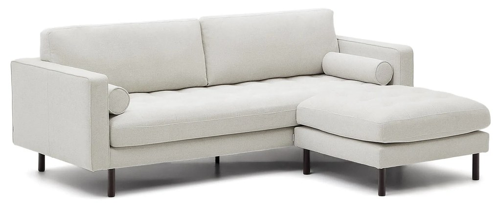 Kave Home - Sofà Debra a 3 posti con poggiapiedi in ciniglia perla e gambe con finitura wengué 222 cm