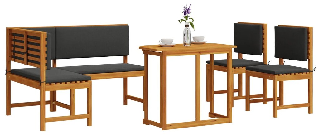 Set da giardino in 4 pezzi con cuscini in legno massello di acacia