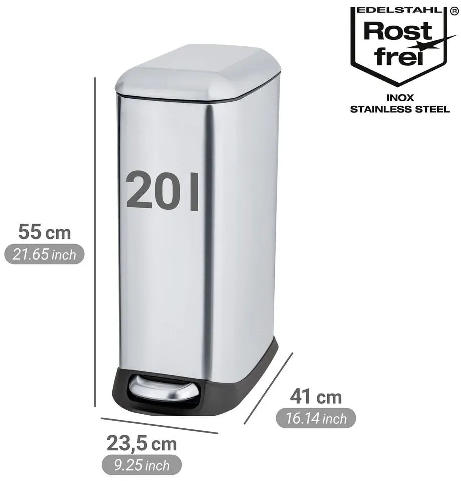 Cestino per la spazzatura color argento opaco in acciaio inox con pedale 20 l Design – Wenko