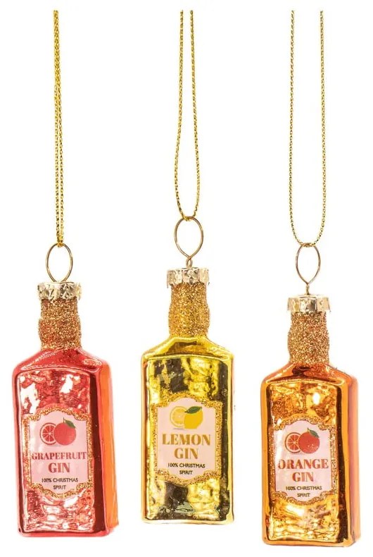 Decorazioni per albero di natale in set in vetro fatte a mano 3 pz ø 3 cm Gin Bottle – Sass & Belle