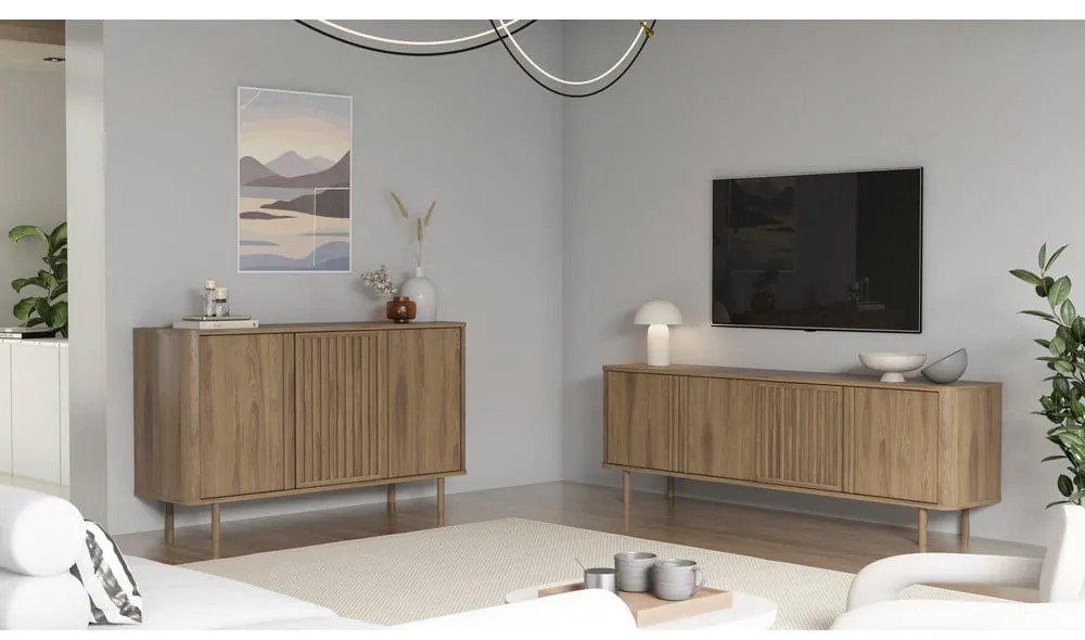 Mobile TV di colore naturale con effetto rovere 180x60,5x35 cm Salma – Marckeric