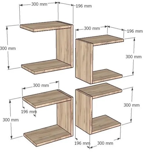 SET 4x Mensola da parete BASE marrone