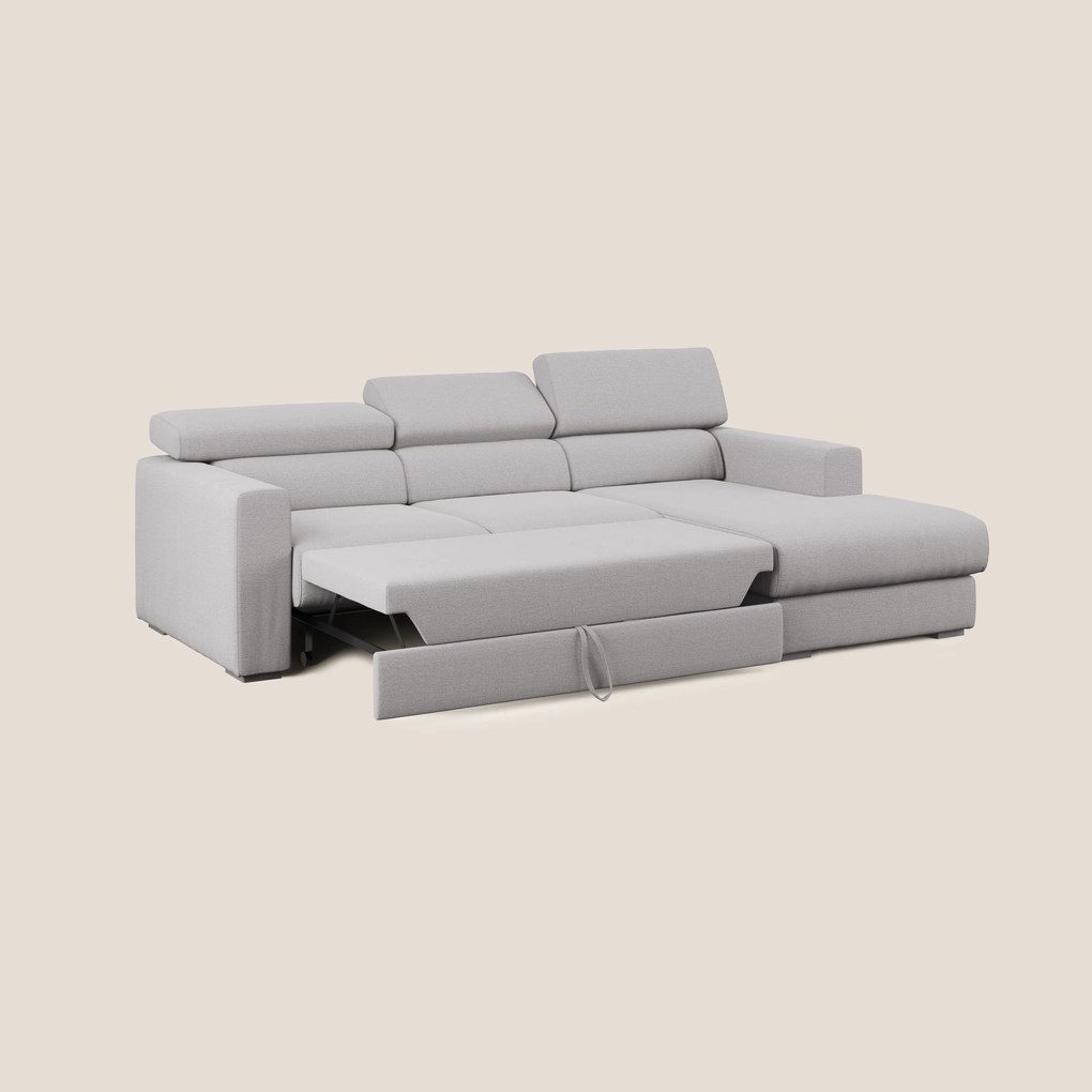 Dylan divano angolare con estraibile a cassettone in tessuto fiammato simil cotone impermeabile T19 grigio