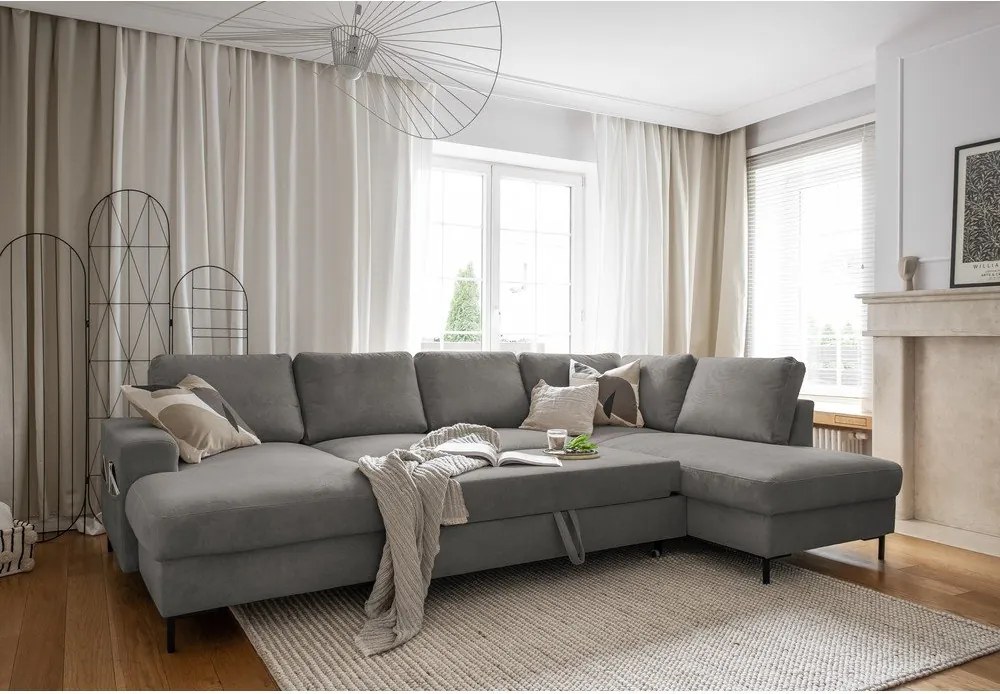 Divano letto in velluto a coste grigio (angolo destro) Lofty Lilly - Miuform