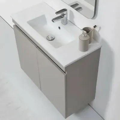 Mobile Bagno Sospeso 2 Ante Tortora L.80cm con Specchio