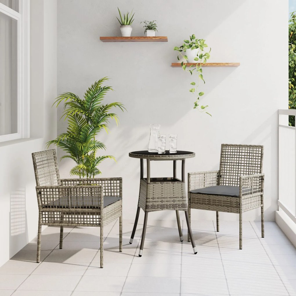 Set pranzo giardino 3 pezzi grigio polirattan