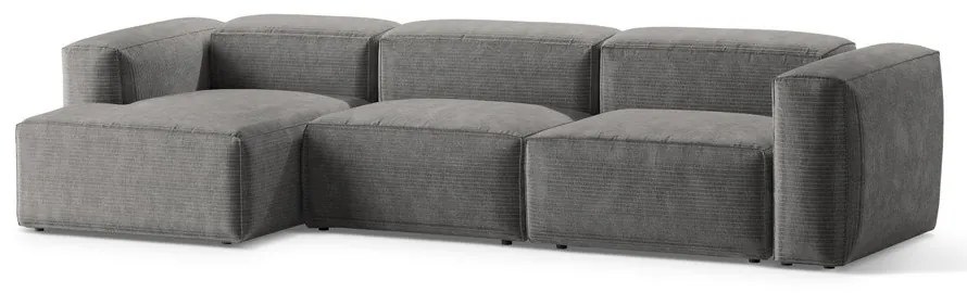 Divano angolare grigio chiaro (con penisola a sinistra/con chaise lounge) con rivestimento in velluto a coste Bergamo – Cosmopolitan Design