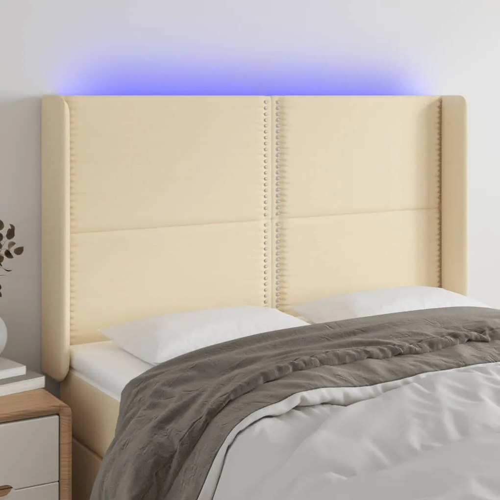 Testiera A Led Crema 147x16x118/128 Cm İn Tessuto /