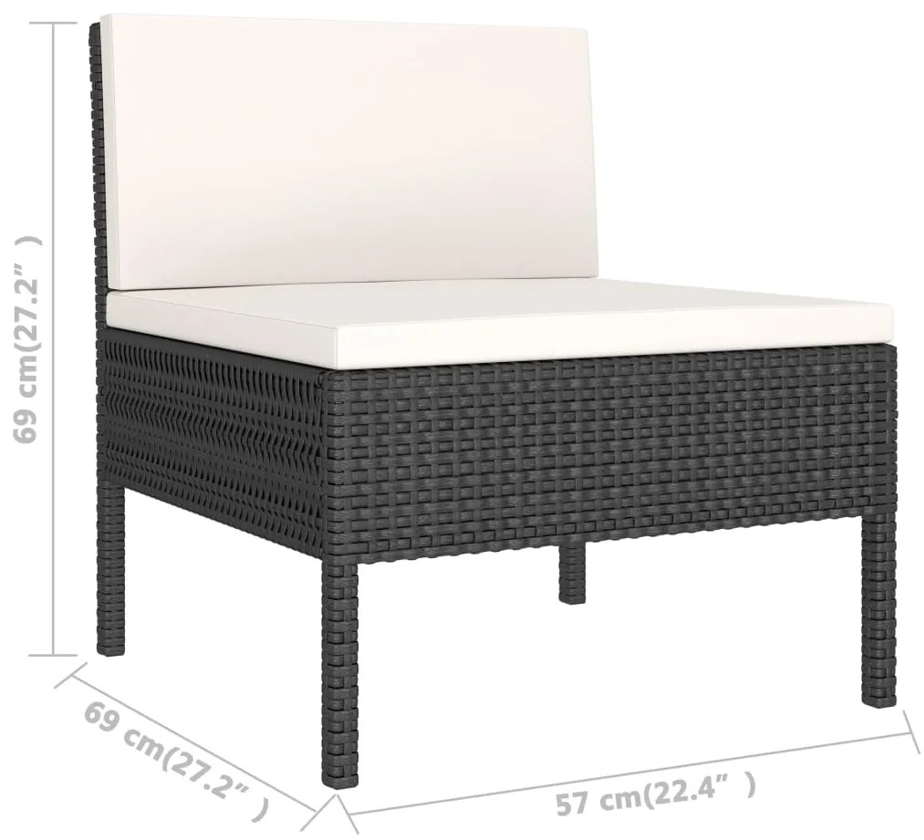 Set divani da giardino 2 pz con cuscini in polyrattan nero