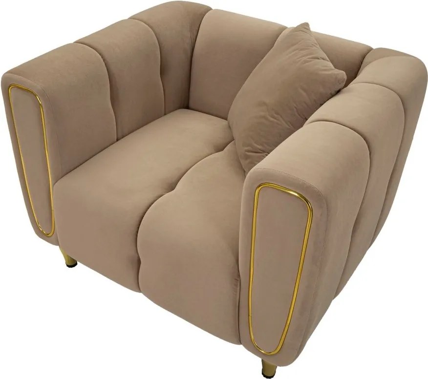 Poltrona grigio tortora con poggioli/con gambe con rivestimento in velluto Alma – Mauro Ferretti