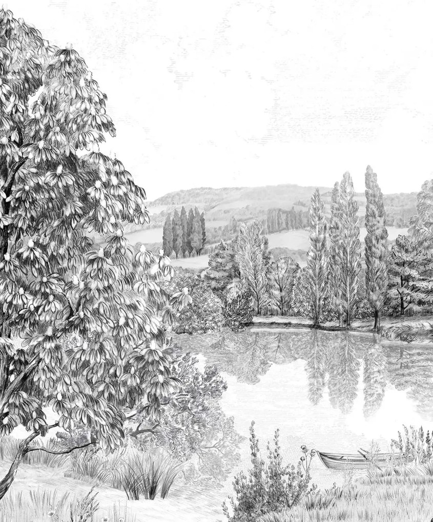 Isidore Leroy Carta da parati panoramica Campagne Grisaille - A