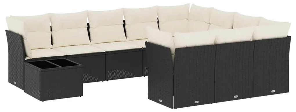 Set Divani da Giardino 11 pz con Cuscini in Polyrattan Nero