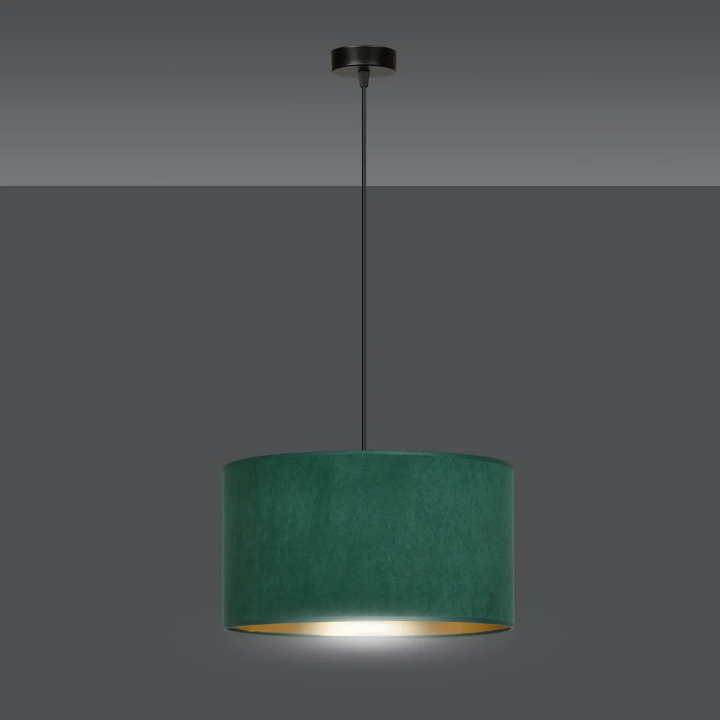 Sospensione 1 Luce Ganesha In Acciaio Nero E Paralume In Tessuto Verde
