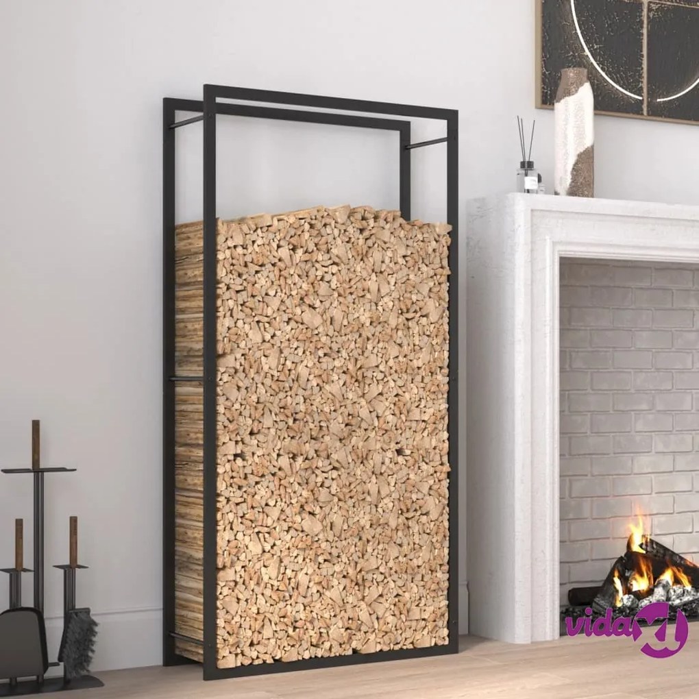 vidaXL Portalegna Nero Opaco 80x28x154 cm in Acciaio