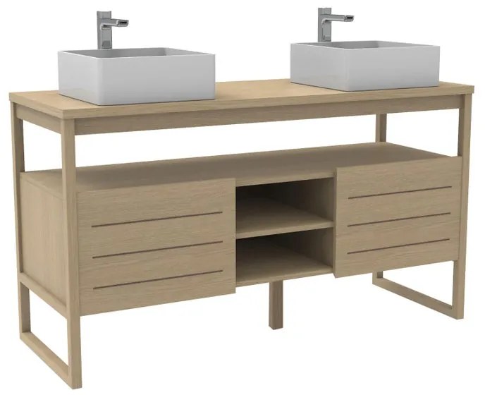 Mobile da bagno sotto lavabo Niyama rovere naturale L 140 x H 78 x P 50 cm 2 ante, lavabo non incluso