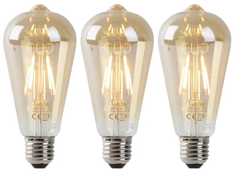 Set di 3 lampadine LED E27 ST64 oro con sensore crepuscolare 4W 400lm 2200K