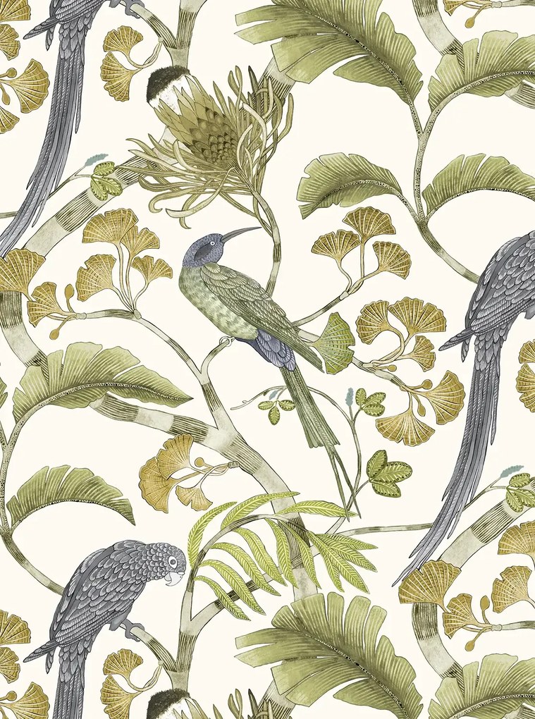 Josephine Munsey Carta da parati Living Branches - Hilles White and Greens