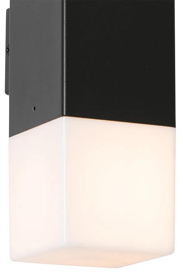 Lampada da parete per esterno nera con paralume opalino a 2 luci IP44 - Danimarca