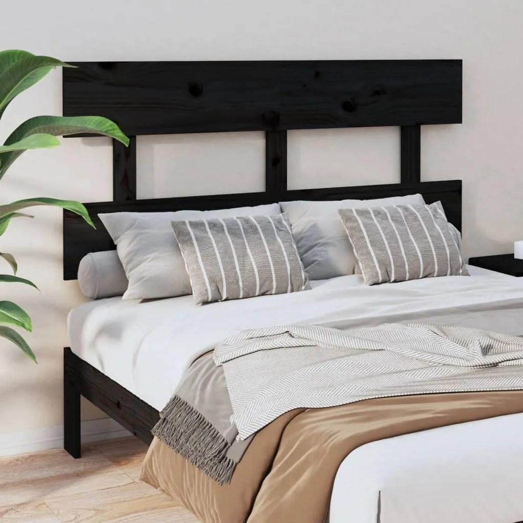 Testiera Per Letto Nera 144x3x81 Cm İn Legno Massello Di Pino /