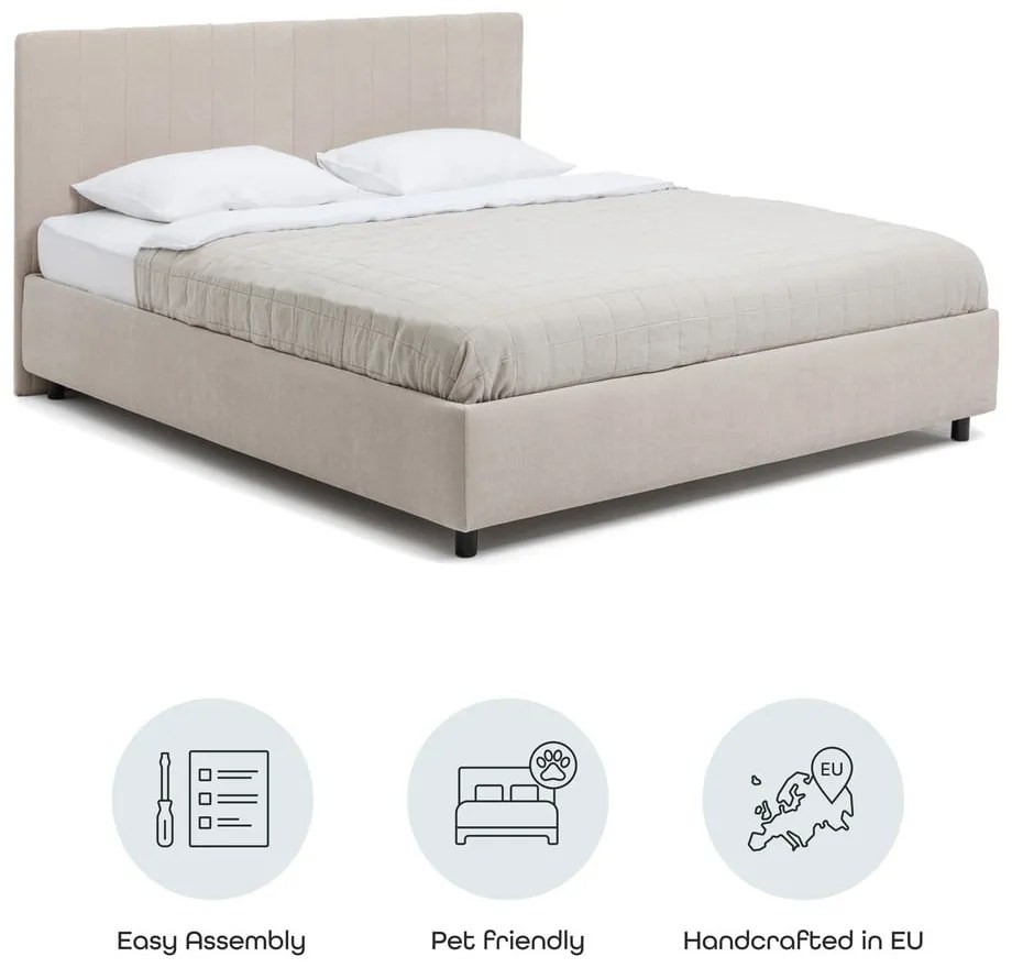 Letto matrimoniale imbottito beige con contenitore con rete inclusa 180x200 cm Myra Slim Line – Bonami Selection