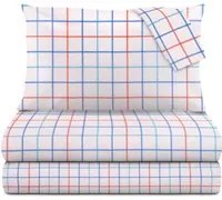 Completo letto matrimoniale quadrettato blu rosso cotone