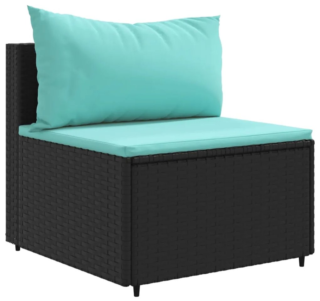 Set divani da giardino 5 pz con cuscini nero in polyrattan